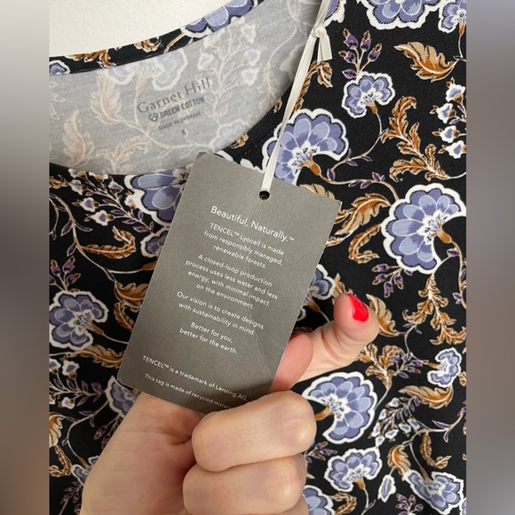 NWT Garnet Hill Linden Knit Dress Long Sleeve Tencel Floral Tie Waist Maxi Sz S - Picture 9 of 16